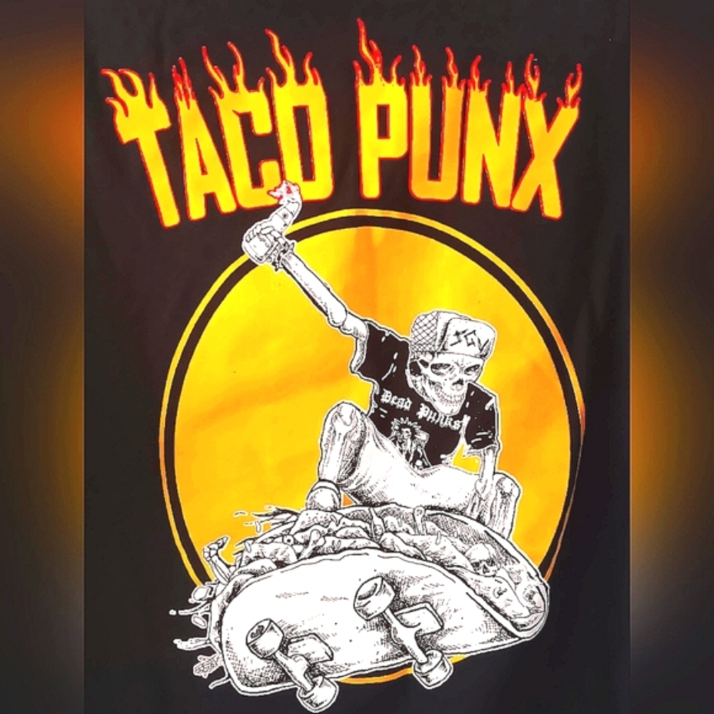 TACO PUNX Skater Graphic Tee Skateboard Skull T-Shirt Black Punk Rock XL